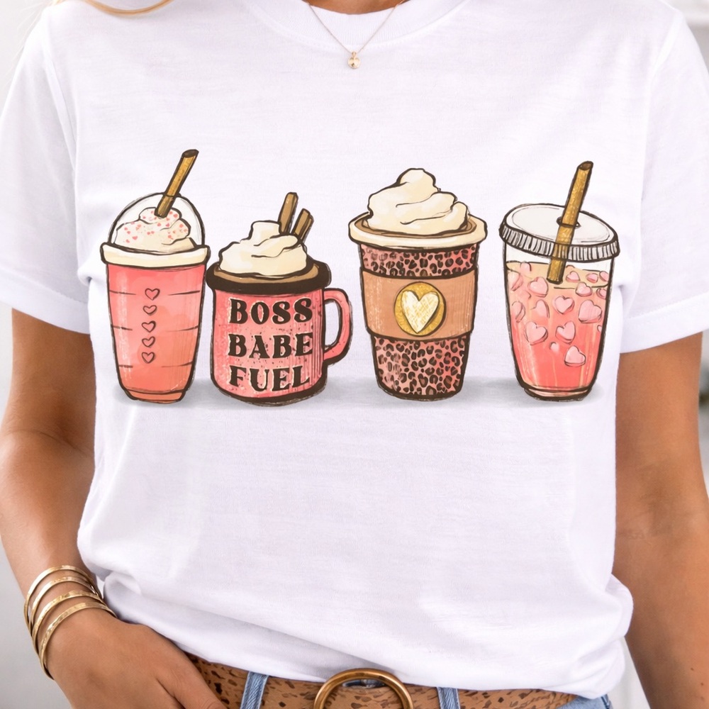 Handmade💋 Womans iced coffee tee shirt “Boss babe fuel” - Picture 1 of 3